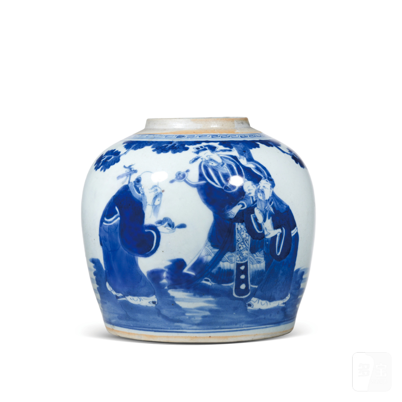 清中期青花福禄寿三星纹大罐 - 图1
